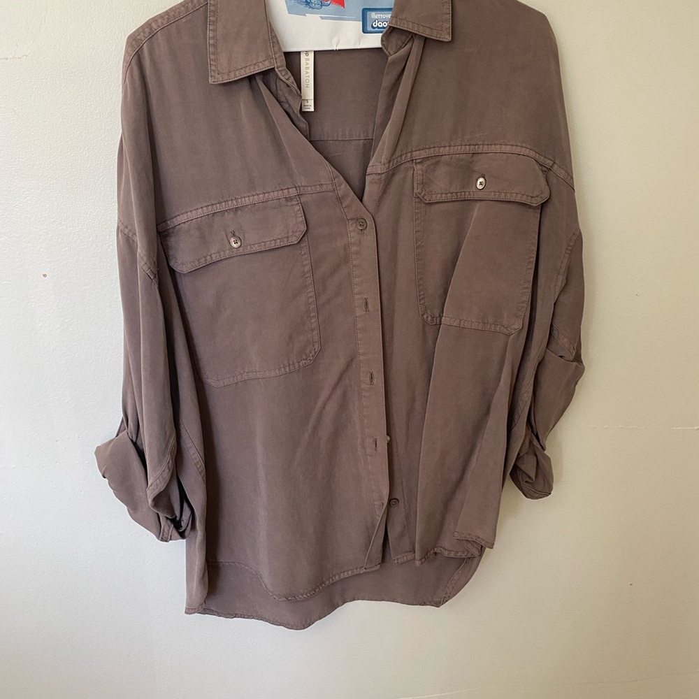 Aritzia Babaton Utility Button-Up Shirt in Brown